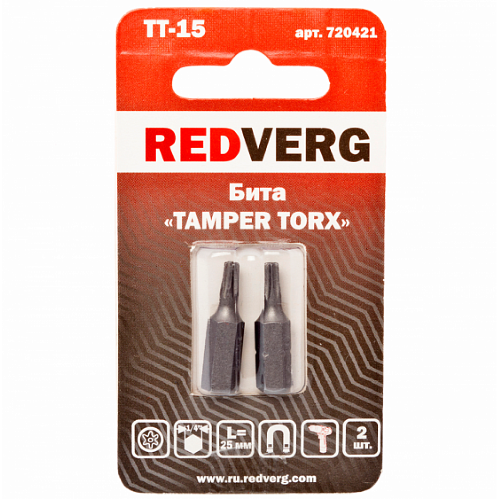 Бита Redverg Torx Tamper 15х25 (2шт.)(720421)