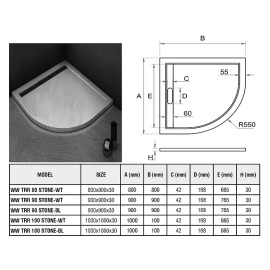 Душевой поддон WELTWASSER TRR 90 STONE-WT