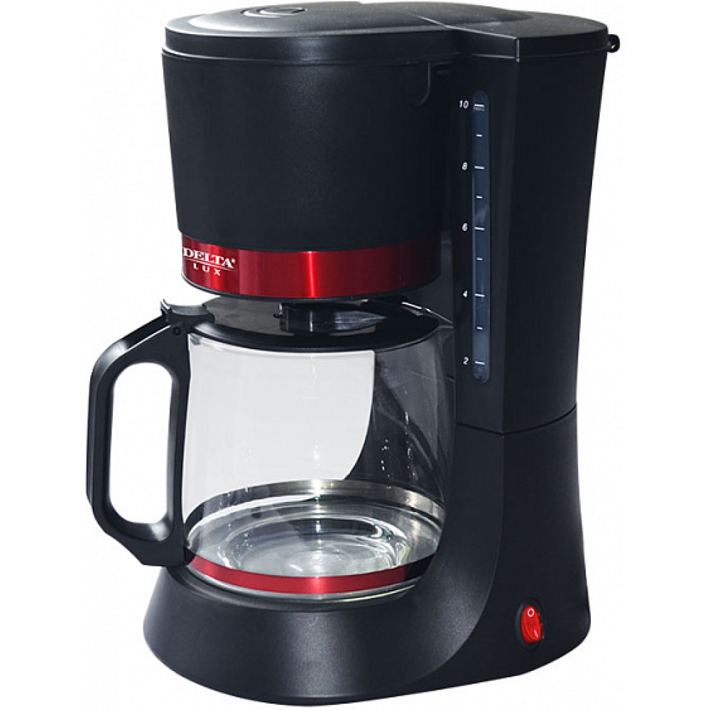 Капельная кофеварка DELTA LUX DL-8152 черная с красным