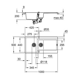 Кухонная мойка GROHE K500 черный гранит (31646AP0)