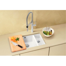 Кухонная мойка Blanco SUBLINE 350/150-U керамика отводная арматура InFino® глянцевый белый керамика 523741