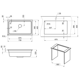 Кухонная мойка GRANULA KS-7303U алюминиум