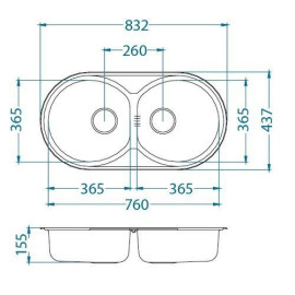 Кухонная мойка ALVEUS Form 50 NAT-90 832X437 (в комплекте с сифоном)