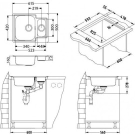 Кухонная мойка ALVEUS Line 50 NAT-90 1065676 (в комплекте с сифоном 1130555)