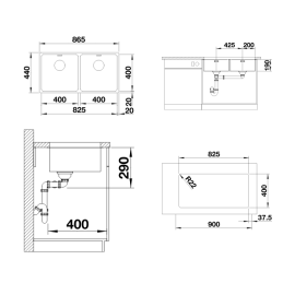 Кухонная мойка Blanco ANDANO 400/400-U нерж.сталь зеркальная полировка с отв. арм. InFino (арт.52298