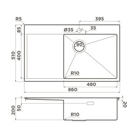 Кухонная мойка OMOIKIRI Akisame 86-IN-R Side (4997042)