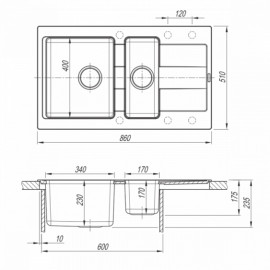 Кухонная мойка FLORENTINA Комби 860К антрацит (21.410.D0860.302)