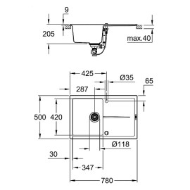Кухонная мойка GROHE K400 черный гранит 31639AP0