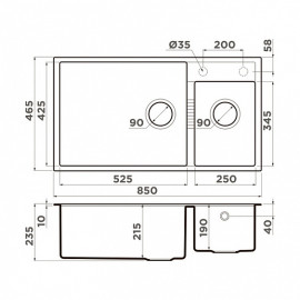 Кухонная мойка OMOIKIRI Tedori 85-2-U-ES (4997240)
