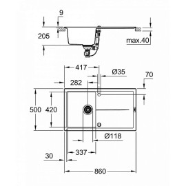 Кухонная мойка GROHE K400 черный гранит 31640AP0