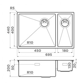 Кухонная мойка OMOIKIRI Taki 69-2-U/IF-LG-L Side (4997051)