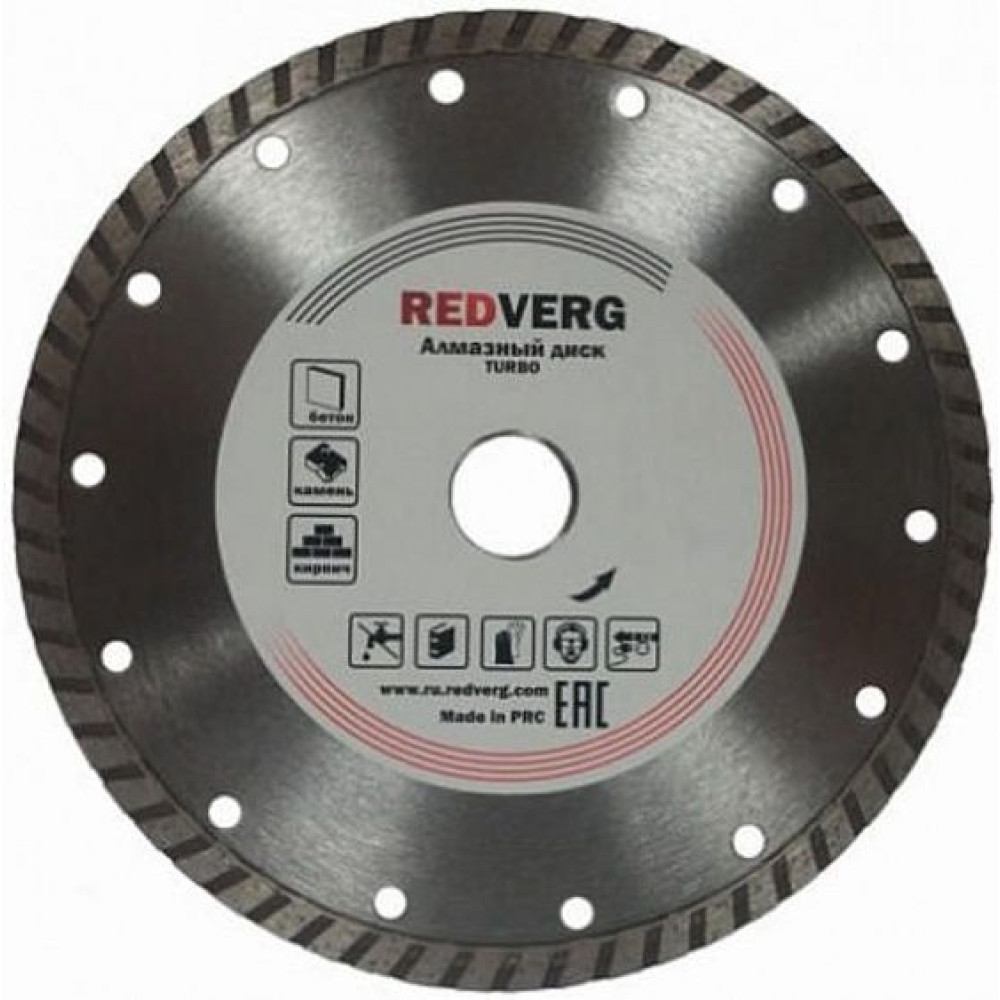 Круг алмазный RedVerg сплошной TURBO по бетону и кирпичу 180х22,23 мм(900191)