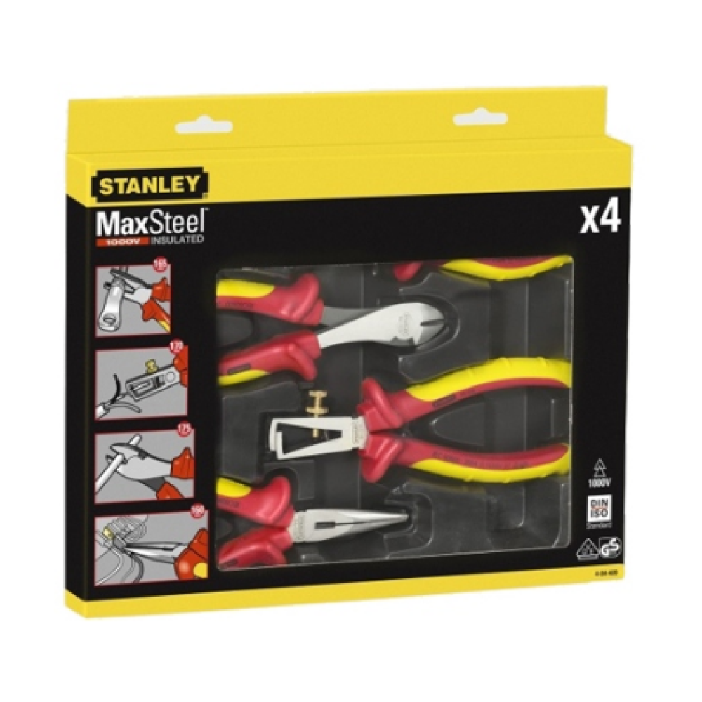 Набор из плоскогубцев и кусачек электрика 4 шт STANLEY MaxSteel VDE 1000V 4-84-489
