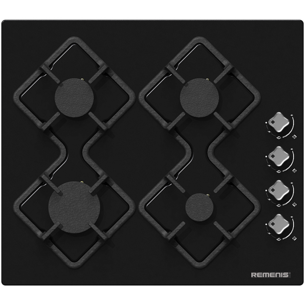 Встраиваемая газовая варочная панель Remenis REM-2150 black side