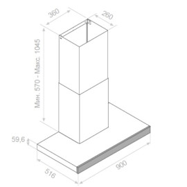 Вытяжка PANDO P-826/90 INOX - TOUCH CRISTAL NEGRO V.850 SEC