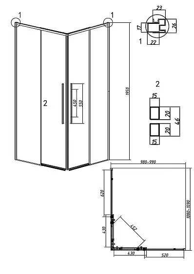 Душевое ограждение GROSSMAN 1/2.K33.01.11.21.00-1/2.K33.01.10.21.00 черный матовый