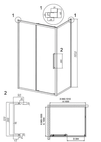 Душевое ограждение GROSSMAN 100.K33.02.100.21.00-200.K33.02.100.21.00 черный матовый