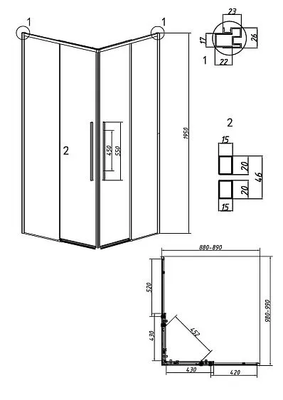 Душевое ограждение GROSSMAN 1/2.K33.01.10.32.00-1/2.K33.01.90.32.00 золото сатин