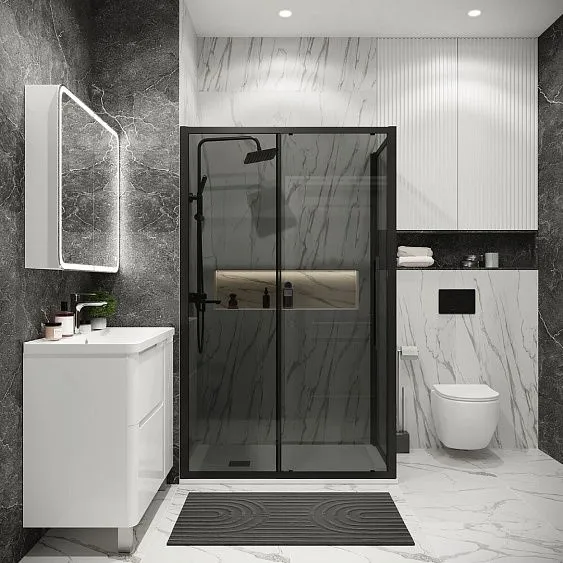 Душевое ограждение GROSSMAN 100.K33.02.130.21.10-200.K33.02.90.21.10 черный матовый