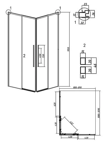Душевое ограждение GROSSMAN 1/2.K33.01.11.10.00-1/2.K33.01.90.10.00 хром