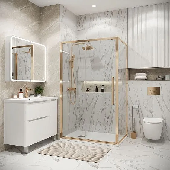 Душевое ограждение GROSSMAN 100.K33.02.120.32.00-200.K33.02.100.32.00 золото сатин