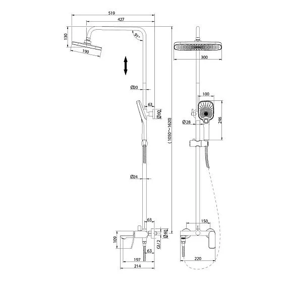 Душевая стойка GROSSMAN 500.K35.09.100 хром глянцевый