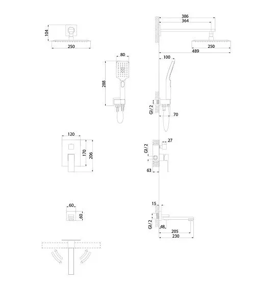 Душевая система скрытого монтажа GROSSMAN 501.K35.05.320 золото сатиновый