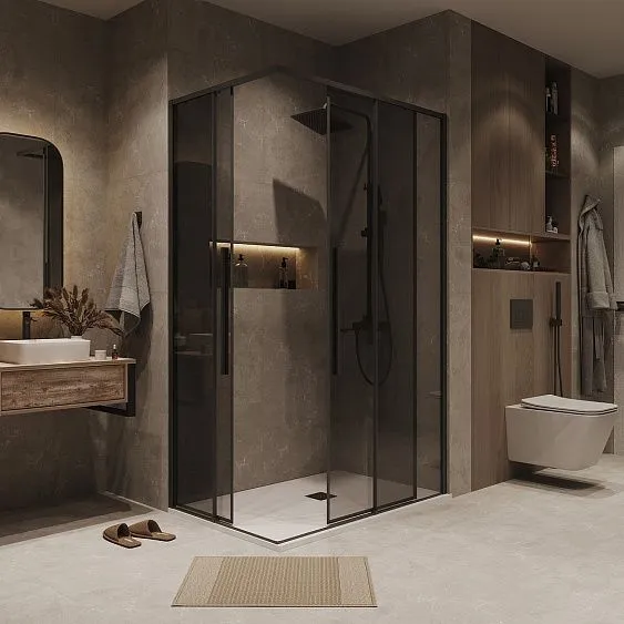 Душевое ограждение GROSSMAN 1/2.K33.01.11.21.10-1/2.K33.01.10.21.10 черный матовый