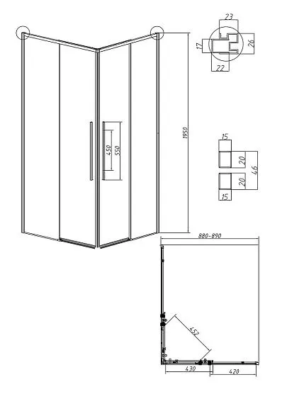 1/2 душевого ограждения GROSSMAN 1/2.K33.01.90.10.02 хром