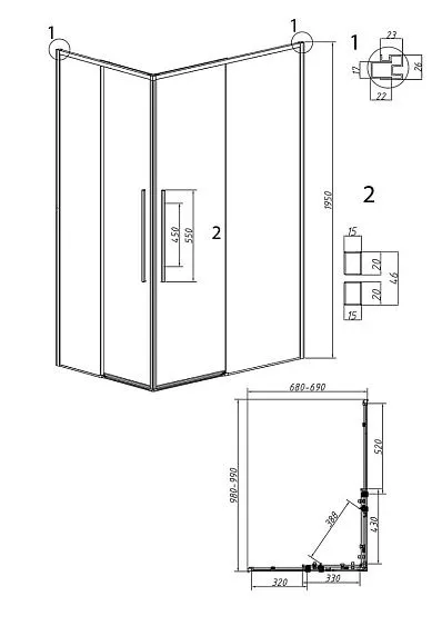 Душевое ограждение GROSSMAN 1/2.K33.01.10.10.00-1/2.K33.01.70.10.00 хром