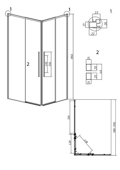 1/2 душевого ограждения GROSSMAN 1/2.K33.01.12.10.00 хром