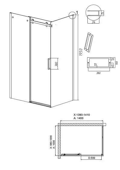 Душевое ограждение GROSSMAN 100.K33.04.140.10.00-200.K33.04.100.10.00 хром