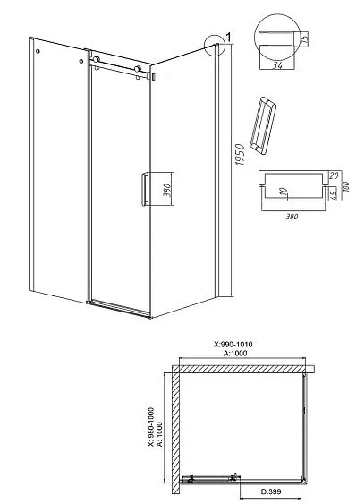 Душевое ограждение GROSSMAN 100.K33.04.100.42.00-200.K33.04.100.42.00 графит сатин