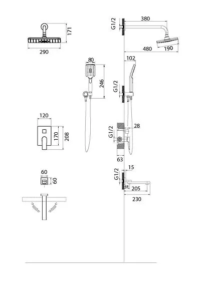 Душевая система скрытого монтажа GROSSMAN 501.K35.04.100 хром глянцевый