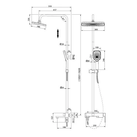Душевая стойка GROSSMAN 500.K35.03.100 хром глянцевый