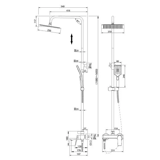 Душевая стойка GROSSMAN 500.K35.02.100 хром глянцевый