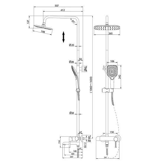 Душевая стойка GROSSMAN 500.K35.06.100/210 хром с черным