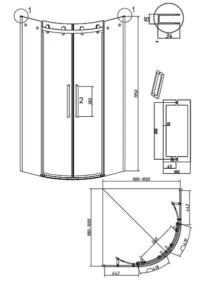 Душевое ограждение GROSSMAN 301.K33.04.9090.21.00 черный матовый