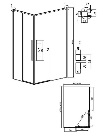 Душевое ограждение GROSSMAN 1/2.K33.01.11.10.00-1/2.K33.01.70.10.00 хром