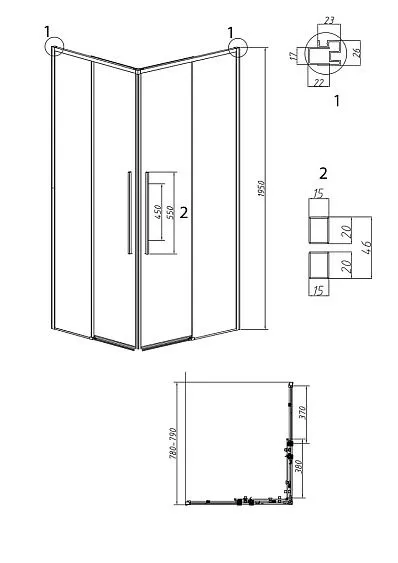 1/2 душевого ограждения GROSSMAN 1/2.K33.01.80.10.02 хром