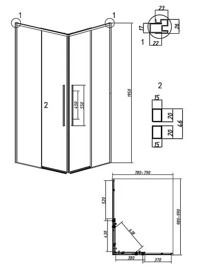 Душевое ограждение GROSSMAN 1/2.K33.01.10.32.00-1/2.K33.01.80.32.00 золото сатин