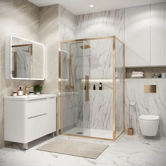 Душевое ограждение GROSSMAN 100.K33.02.120.32.00-200.K33.02.100.32.00 золото сатин