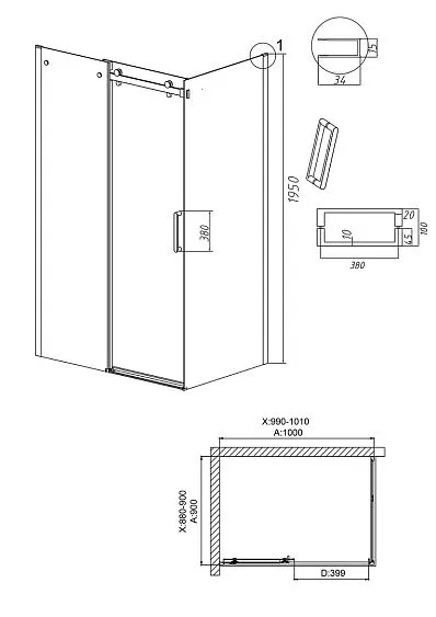 Душевое ограждение GROSSMAN 100.K33.04.100.32.00-200.K33.04.90.32.00 золото сатин
