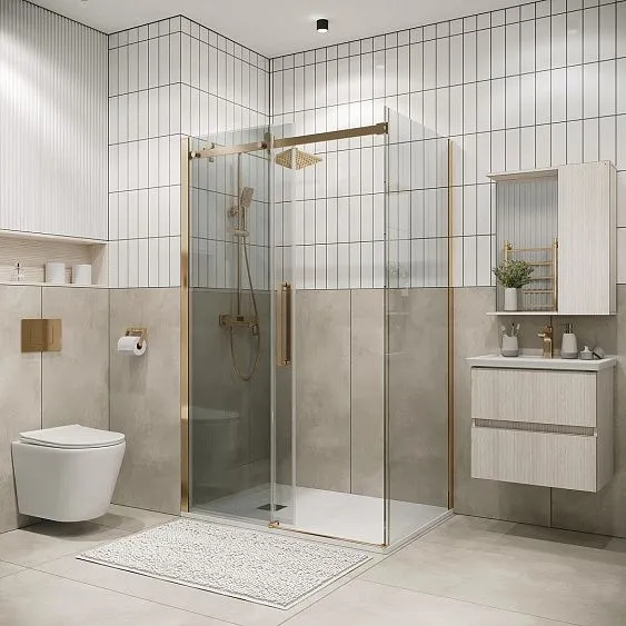 Душевое ограждение GROSSMAN 100.K33.04.160.32.00-200.K33.04.90.32.00 золото сатин