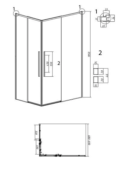 1/2 душевого ограждения GROSSMAN 1/2.K33.01.70.21.10 черный матовый