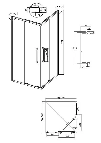 Душевое ограждение GROSSMAN 300.K33.02.8080.21.02 черный матовый
