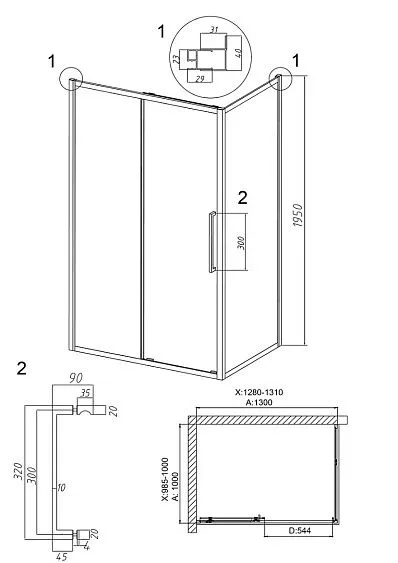 Душевое ограждение GROSSMAN 100.K33.02.130.21.10-200.K33.02.100.21.10 черный матовый