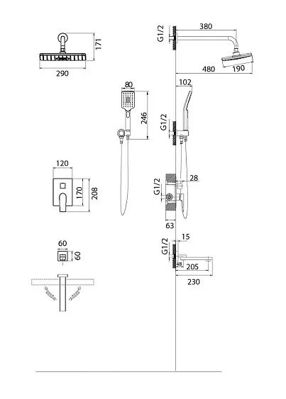 Душевая система скрытого монтажа GROSSMAN 501.K35.05.100 хром глянцевый