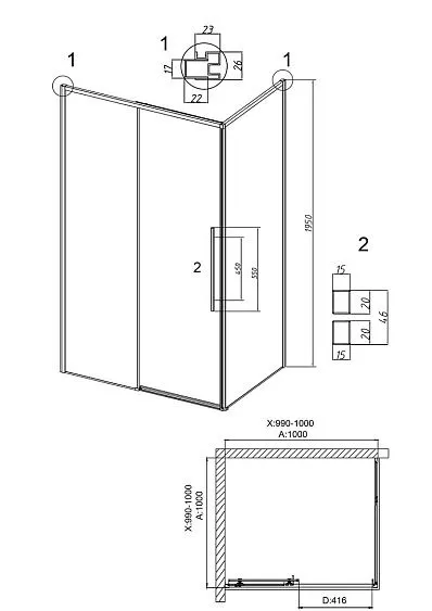 Душевое ограждение GROSSMAN 100.K33.01.100.21.10-200.K33.01.100.21.10 черный матовый
