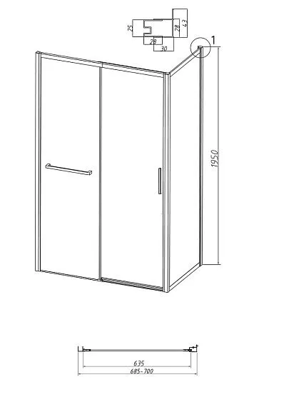 Боковая стенка GROSSMAN 200.K33.05.70.10.00 хром